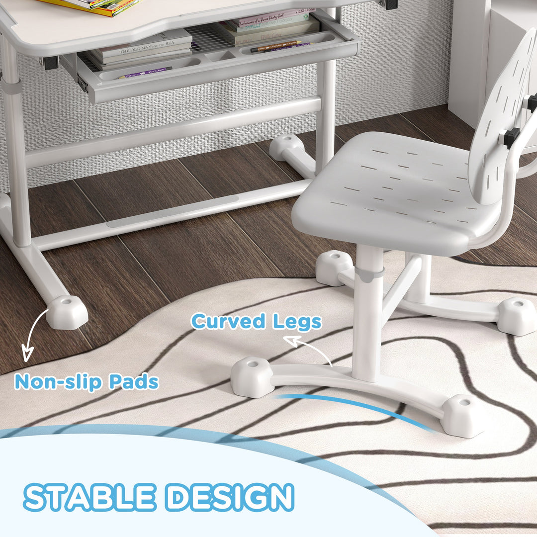 Qaba Height Adjustable Kids Desk and Chair Set with Tilt Desktop, Large Writing Board, Storage Drawer, Book Stand, Blue