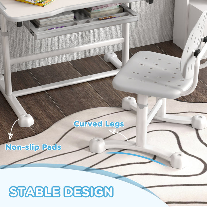 Qaba Height Adjustable Kids Desk and Chair Set with Tilt Desktop, Large Writing Board, Storage Drawer, Book Stand, Blue