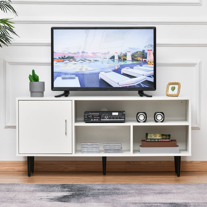 HOMCOM Modern TV Stand Cabinet for TVs up to 60 Inches with Storage Shelf, Cable Hole, Home Entertainment Unit Center, for Living Room Bedroom, White
