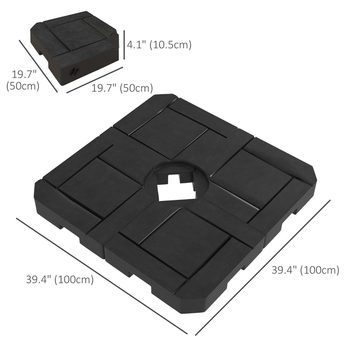 Outsunny 4PCs Patio Umbrella Base, Water or Sand Filled Cantilever Umbrella Weights for Cross Base with Handles, HDPE