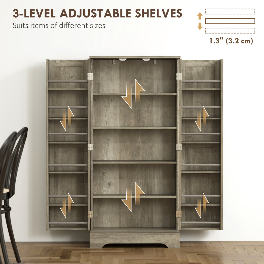 HOMCOM 50" Pantry Storage Cabinet, Farmhouse Kitchen Pantry Cabinet with Doors, Adjustable Shelves, Distressed Grey