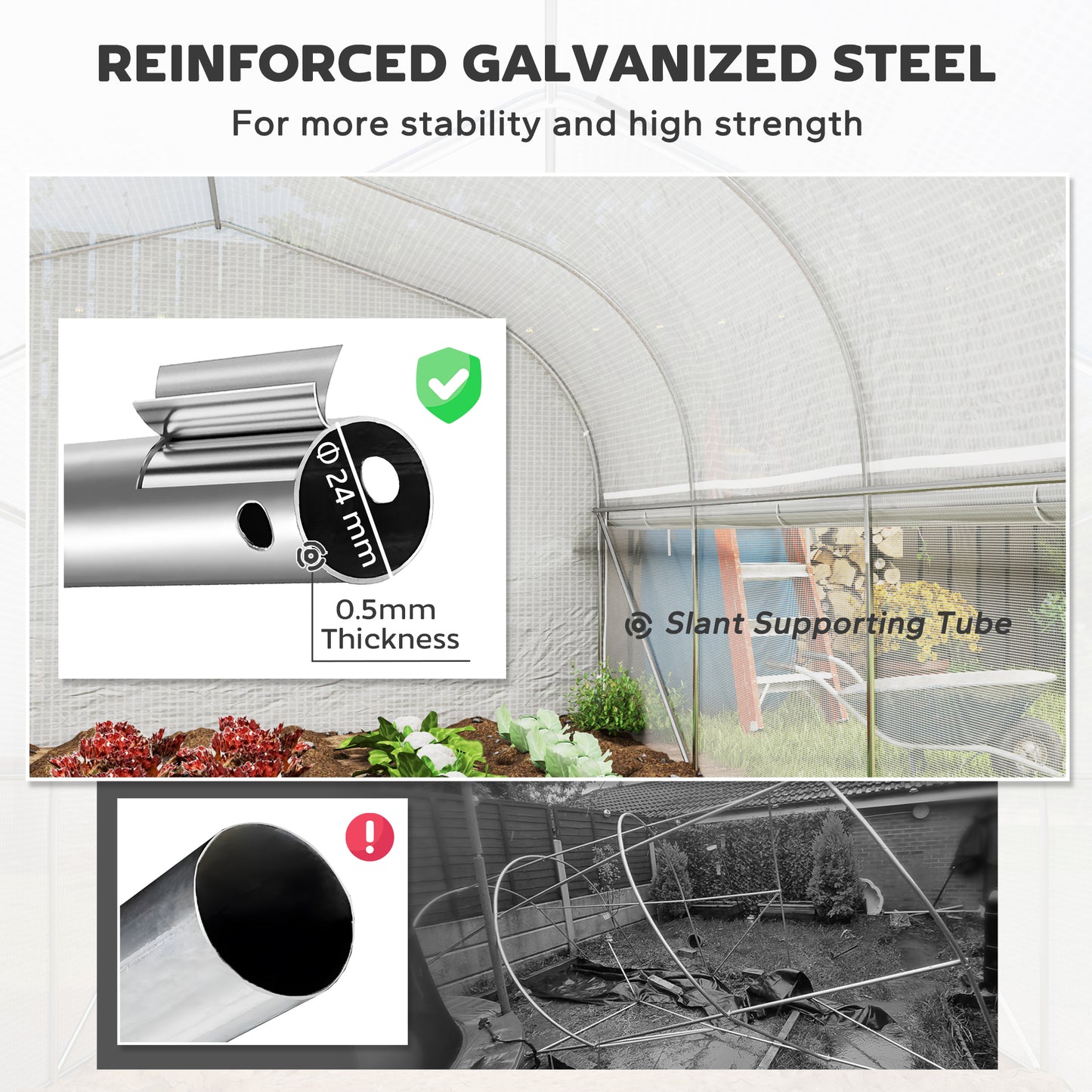 Outsunny 19.5' x 10' x 7.5' Walk-in Tunnel Greenhouse with 3 Roll-Up Doors and Large Mesh Windows, Outdoor Green House, Plant Hot House Tent with Galvanized Steel Frame, Green