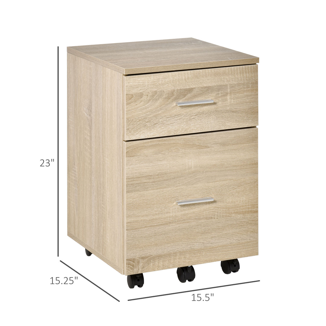 Vinsetto Mobile Filing Cabinet, Vertical File Cabinet with 2 Drawers, Wheels, for Letter or A4 File, Natural