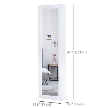 HOMCOM Mirror Jewellery Cabinet Armoire with Full Length Mirror, Wall Mounted Jewellery Organizer, White