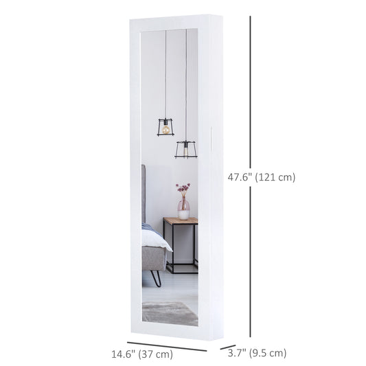 HOMCOM Mirror Jewelry Cabinet Armoire with Full Length Mirror, Wall Mounted Jewelry Organizer, White