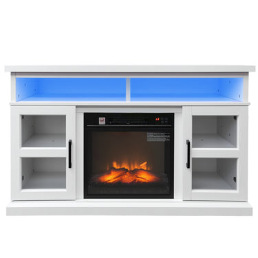 HOMCOM 48" Fireplace TV Stand for TVs Up to 55 Inches, Media Entertainment Center with 3D Flame, Adjustable Shelves, White