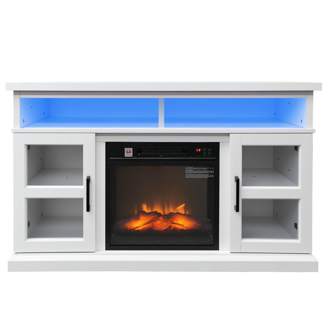 HOMCOM 48" Fireplace TV Stand for TVs Up to 55 Inches, Media Entertainment Center with 3D Flame, Adjustable Shelves, White