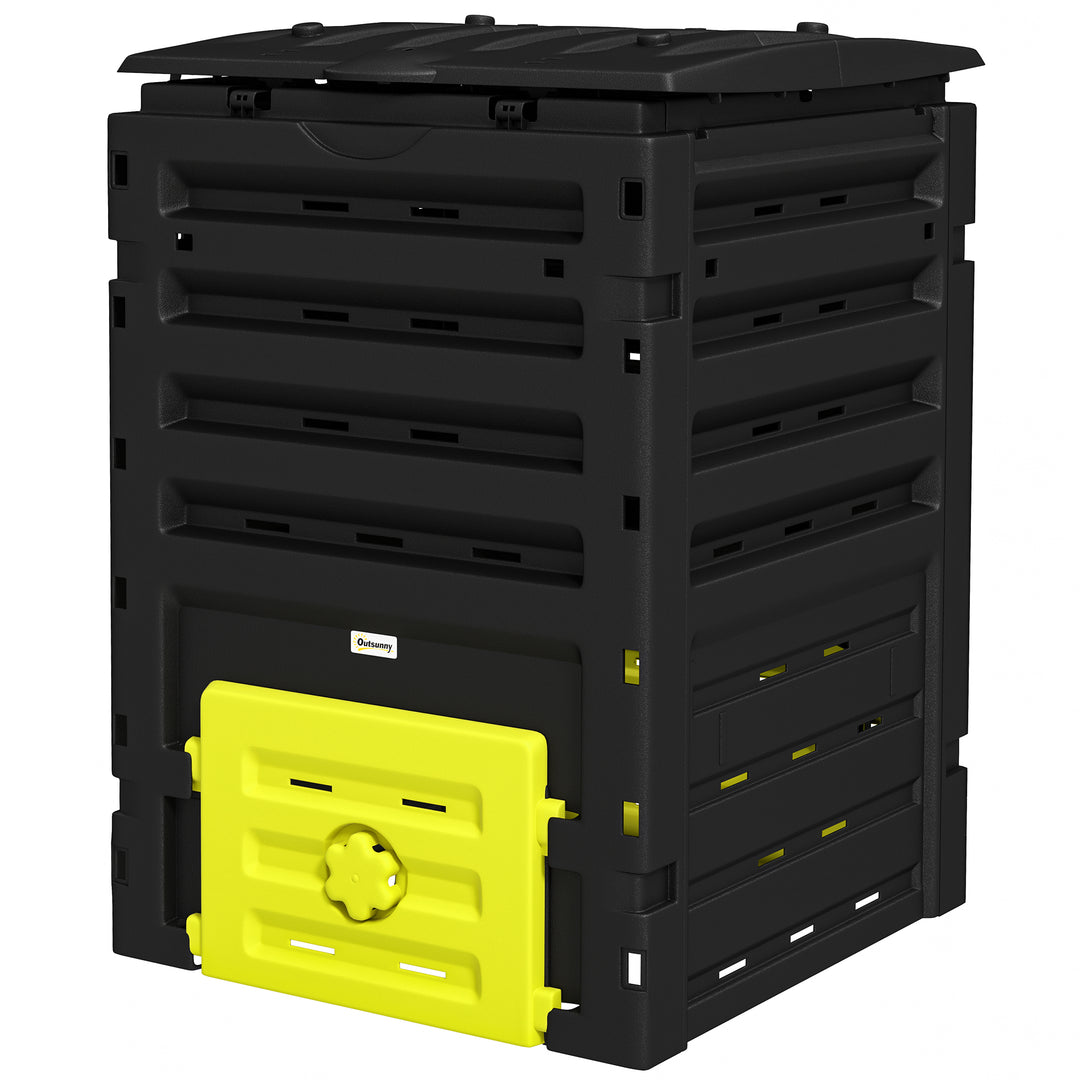 Outsunny Compost Bin, Garden Composter with 80 Vents and 2 Sliding Doors, 120 Gallon (450L), Black