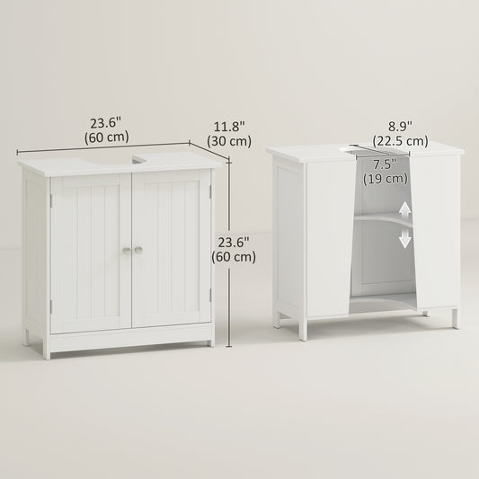 HOMCOM Under Sink Bathroom Cabinet with 2 Doors and Shelf, Pedestal Sink Bathroom Vanity Furniture, White