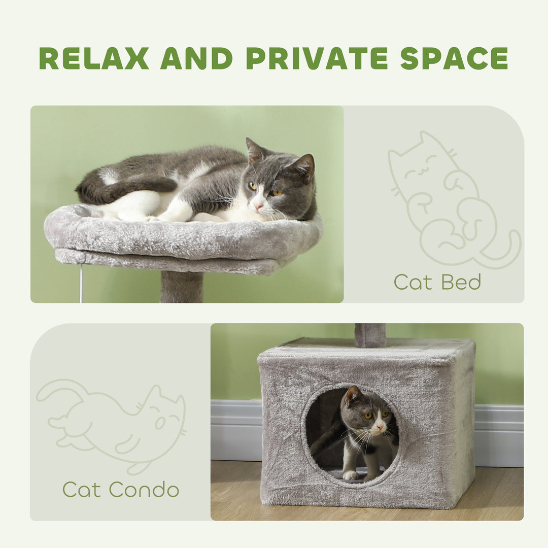 PawHut 53" Cat Tree, Cat Tower with Scratching Posts, Cat Condo, Beds, Platforms, Toy Balls for Indoor Cats, Dark Grey