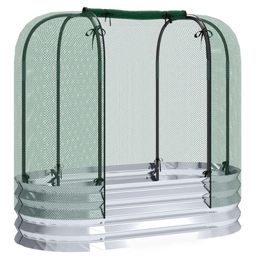 Outsunny Galvanized Raised Garden Bed with Crop Cage Protection Net Cover, Outdoor Planter Box for Vegetables, Flowers, Herbs