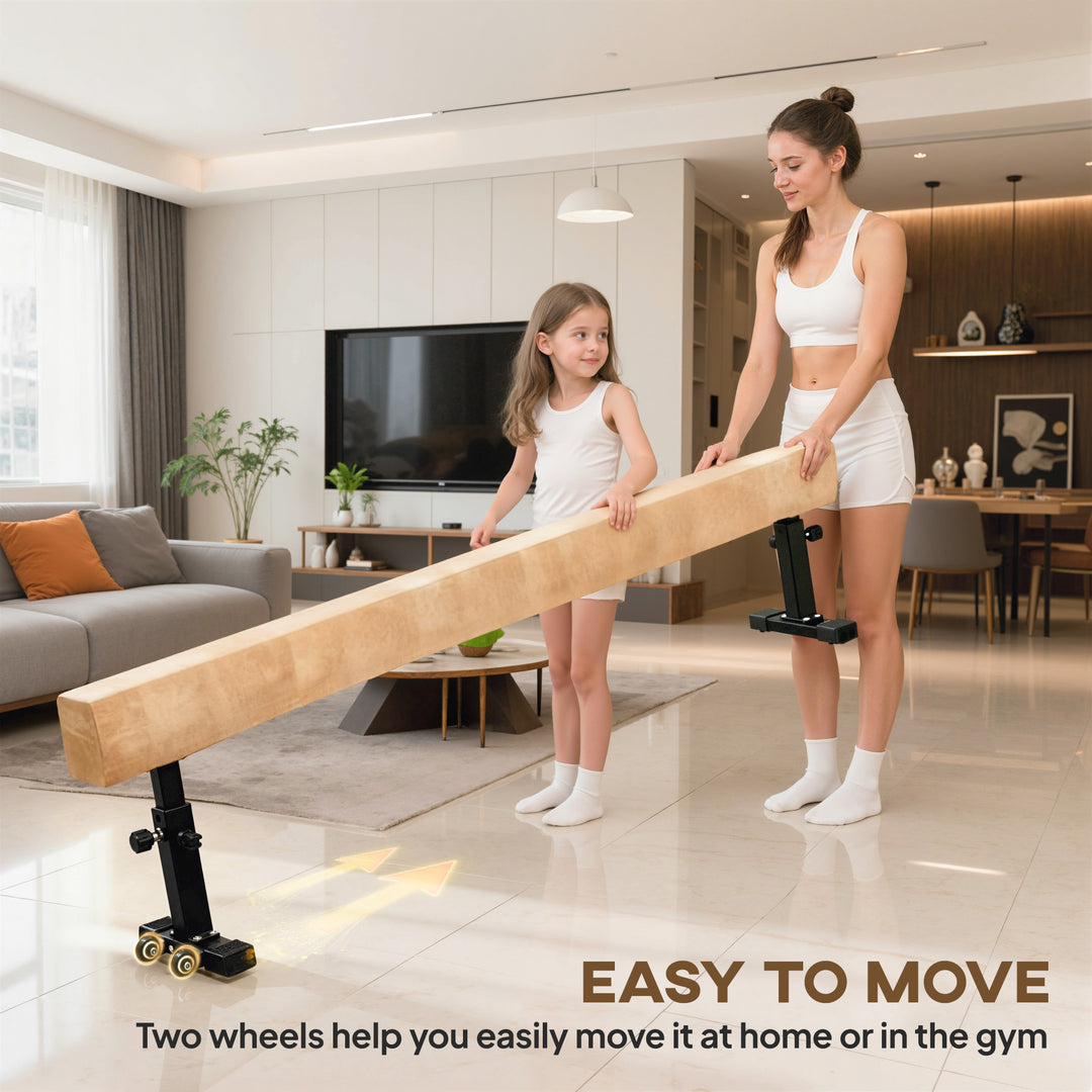 Soozier 7.5ft Adjustable Balance Beam, Gymnastics Beam with Wheels, Gymnastics Equipment for 6+ Years Old Training, Practice, and Professional Home Training