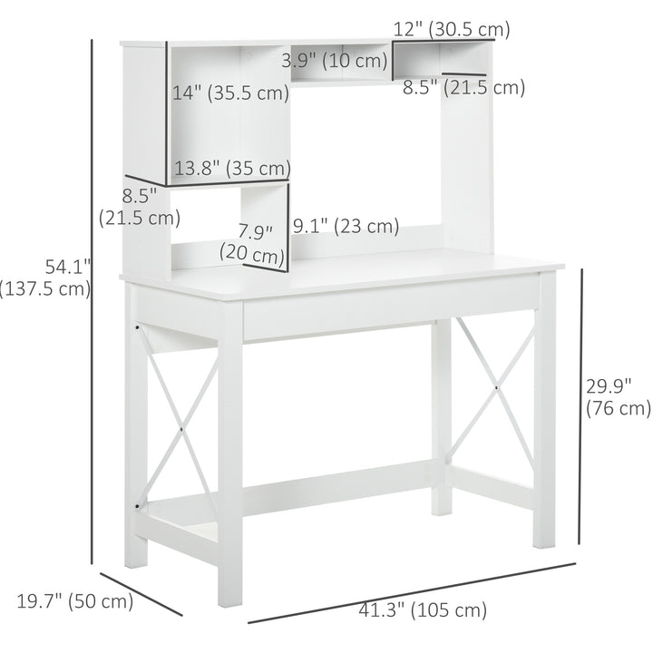 HOMCOM Computer Desk with Hutch, Home Office Table with Storage Shelves and Open Compartments for Writing, Work, Brown