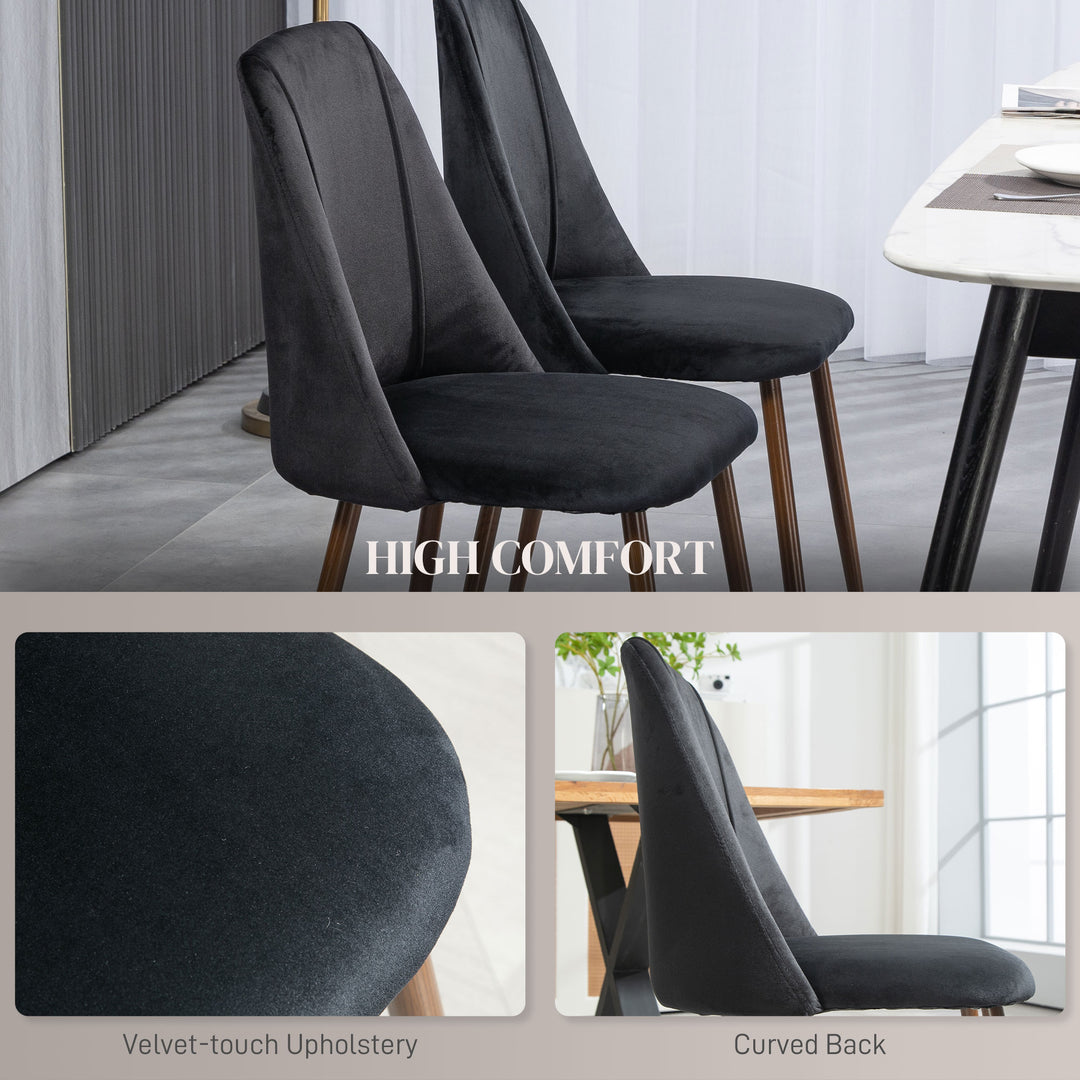 HOMCOM Upholstered Dining Chairs Set of 4, Velvet Accent Chair with Back and Wood-grain Steel Leg for Kitchen, Grey