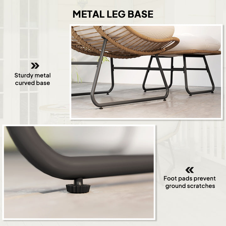 Outsunny Rattan Chair w/ Stool, Cushion, Adjustable Foot Pads, Natural