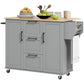 HOMCOM Rolling Kitchen Cart on Wheels with Drop Leaf, Kitchen Island with 3 Drawers, Solid Wood Top and Towel Rack, White