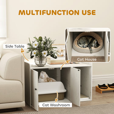PawHut 32" Cat Litter Box Enclosure with Scratching Mat, Cat Entrance, Fit Most of Cat and Litter Box, Distressed White