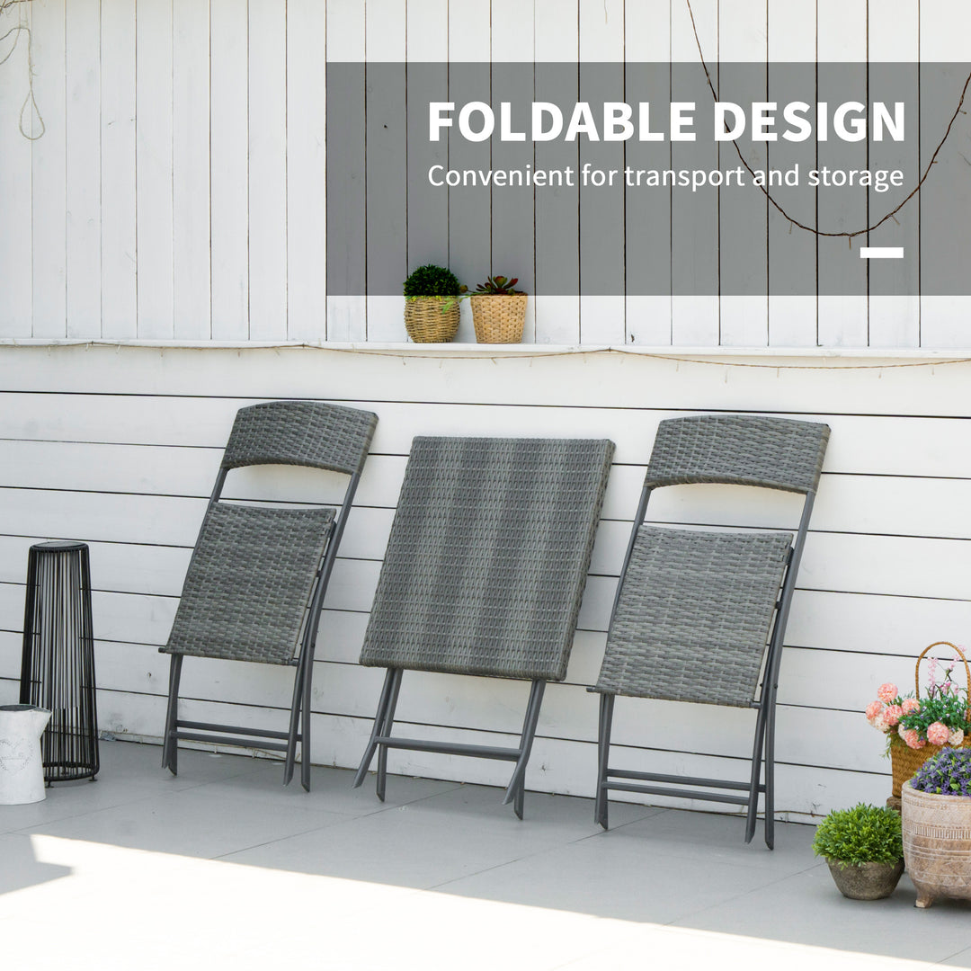 Outsunny 3-Piece Outdoor Folding Rattan Bistro Set, Mixed Brown