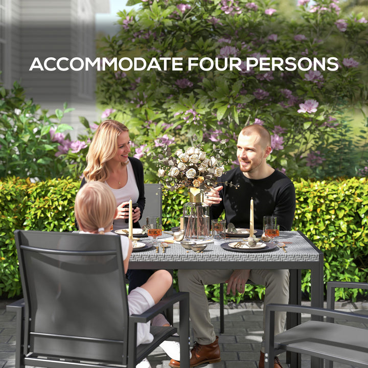 Outsunny Rectangular Outdoor Dining Table, 4-Seat Patio Table with PE Rattan Wicker Tabletop for Backyard and Lawn, Grey