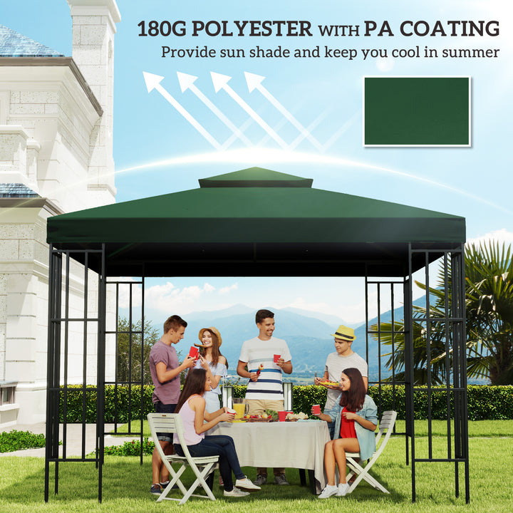Outsunny 10' x 10' Square 2-Tier Gazebo Canopy Replacement Top Cover Outdoor Garden Sun Shade, Wine Red