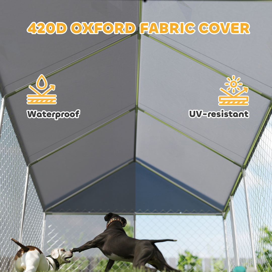 PawHut Galvanized Steel Outdoor Dog Kennel with Roof, Safety Lock, for Backyard, 13.1' x 7.5' x 7.8'