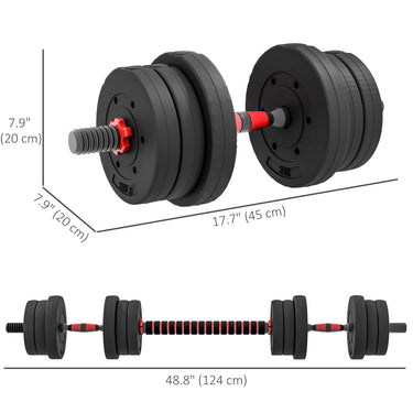 Soozier 44lbs 2-in-1 Adjustable Dumbbells Weight Set, Dumbbell Hand Weights Barbell for Body Fitness, Lifting Training for Home, Office, Gym, Black and Red