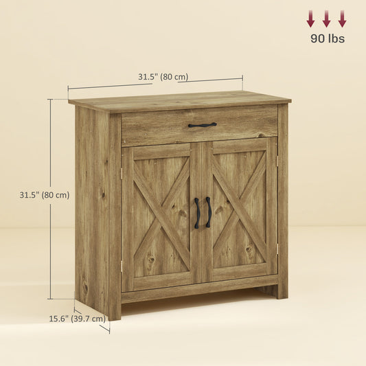 HOMCOM Farmhouse Sideboard Buffet Cabinet, Storage Cabinet with Barn Doors, Nature Wood
