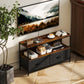 HOMCOM TV Stand with Charging Station, TV Table with 2 Foldable Linen Drawers and Open Shelf for 47 Inch TV, Rustic Brown