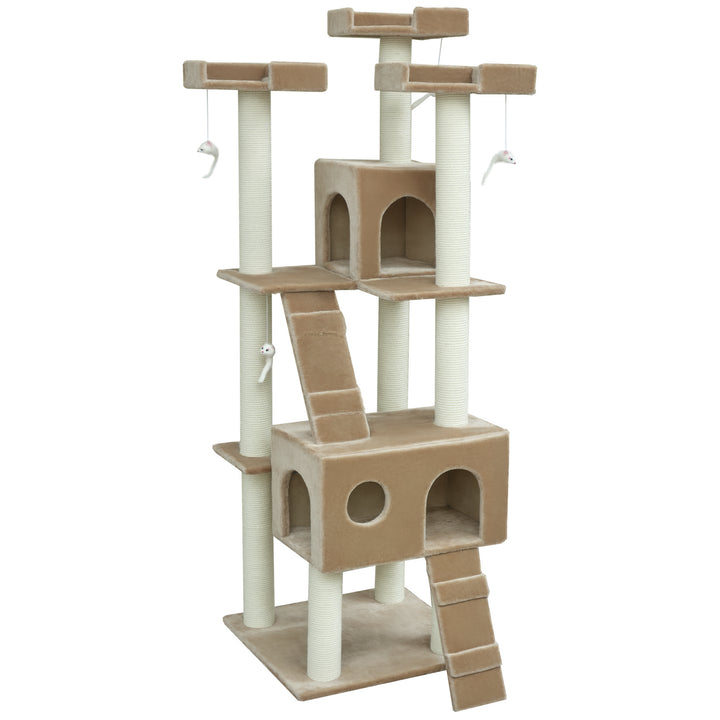PawHut 71-Inch Cat Tree Furniture Pet Tower House with Scratch Post and Condo, Beige