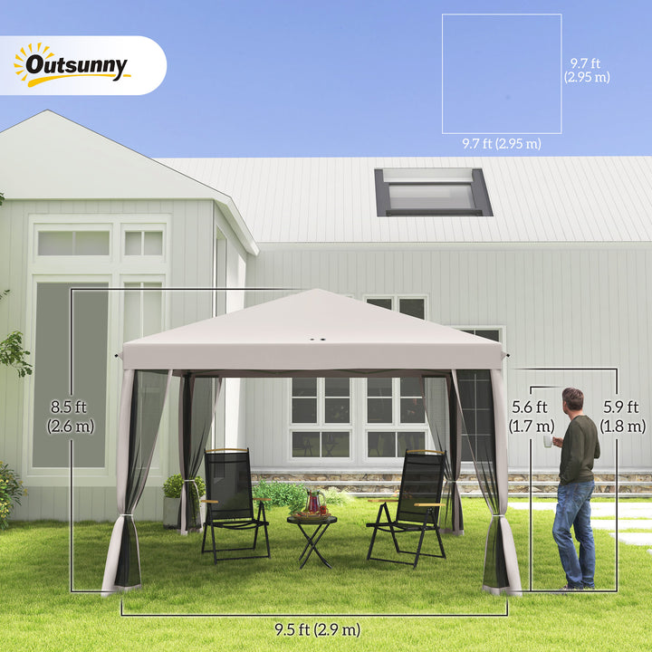 Outsunny 10' x 10' Pop Up Canopy Tent Gazebo with Removable Mesh Sidewall Netting, Carry Bag for Backyard Patio Outdoor, Beige