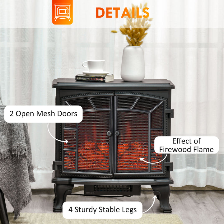HOMCOM Electric Fireplace Heater, Freestanding Fireplace Stove with Realistic Flame Effect, Timer, Overheating Protection, 750W/1500W, Black