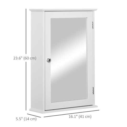 kleankin Bathroom Mirror Cabinet, Wall Mounted Medicine Cabinet with Door and Shelves, White