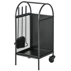 Outsunny 15" Outdoor Firewood Rack with Wheels and Tools, Heavy Duty Wood Storage Stacker, Indoor Outdoor Log Rack, Black