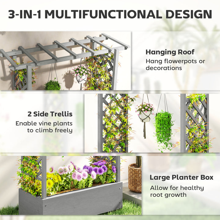 Outsunny Wooden Raised Garden Bed with Trellis, Outdoor Planter Box with Hanging Roof, Drainage Holes and Bed Liner