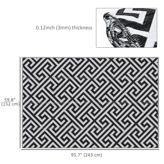 Outsunny Reversible Outdoor RV Rug, Patio Floor Mat, 5' x 8' Plastic Straw Rug for Backyard, Deck, Beach, Camping, Black & White