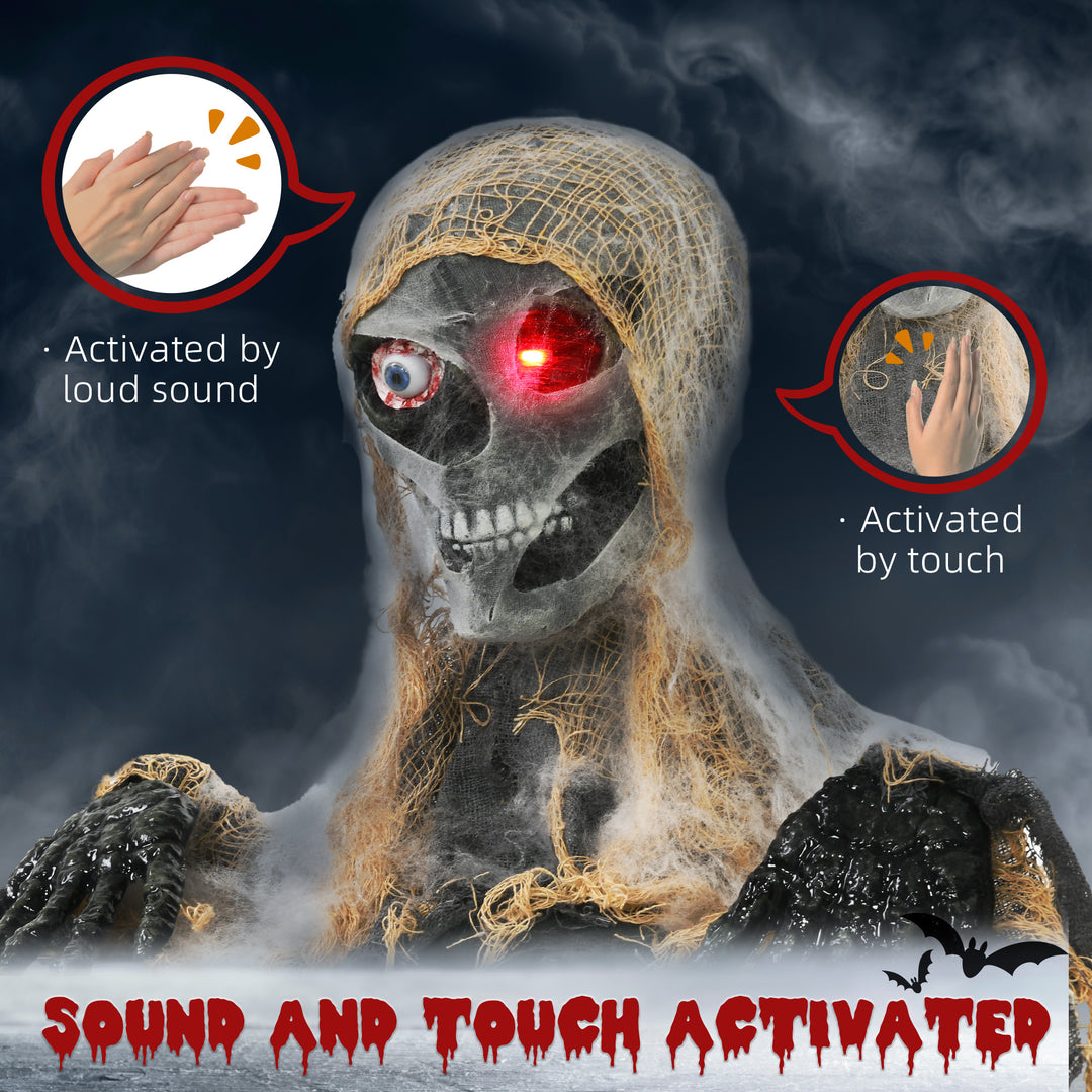 HOMCOM Halloween Animated Mummy with Glowing LED Eyes, Animatronic Halloween Decoration, Battery Operated