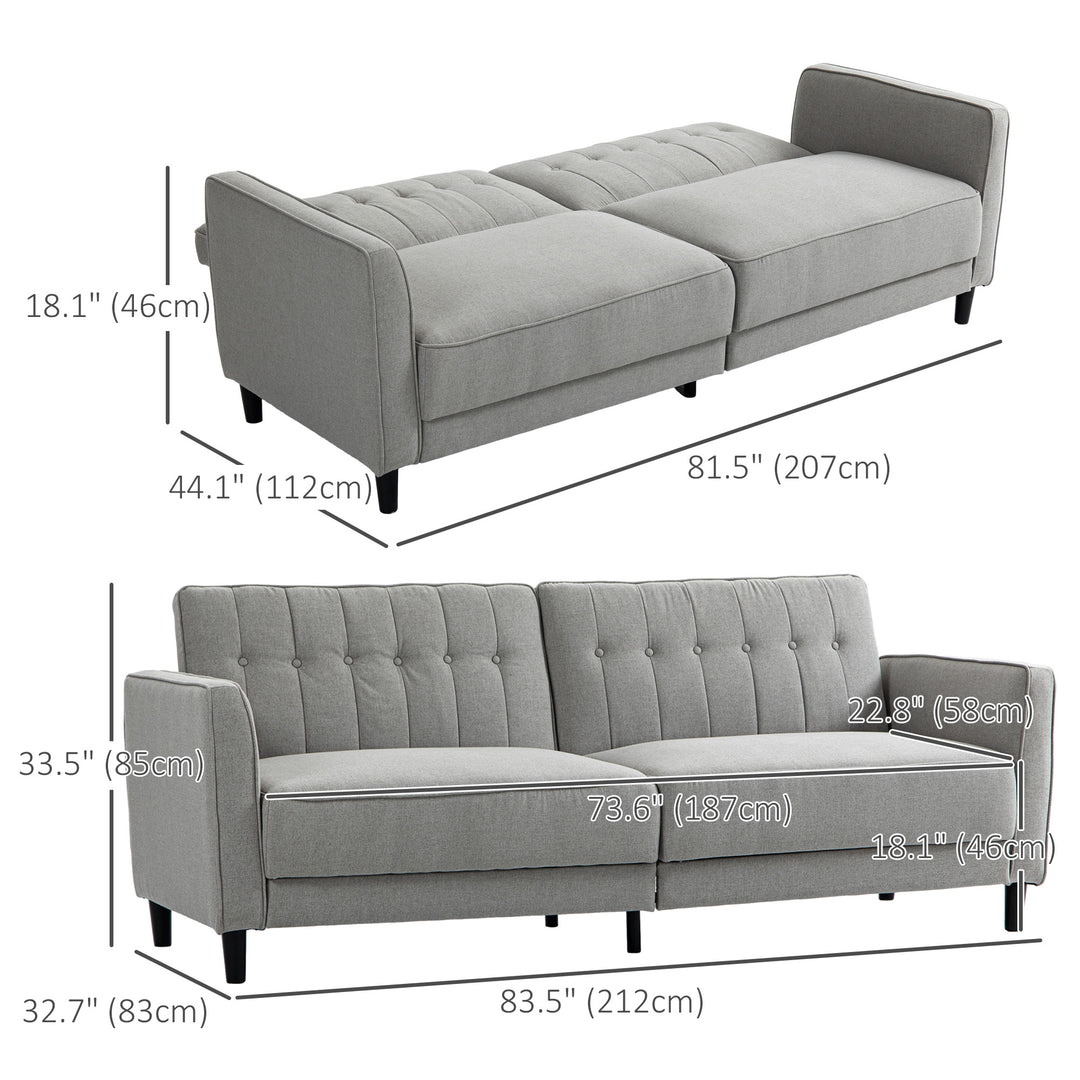 HOMCOM Convertible Bed with Couch, Button Tufted Fabric Sofa Bed with Adjustable Back for Living Room, Charcoal Grey