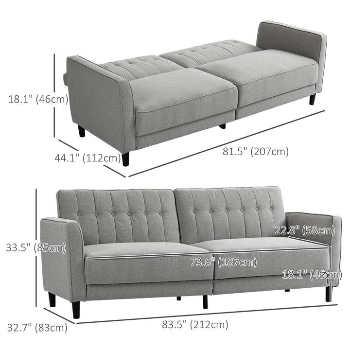 HOMCOM Convertible Bed with Couch, Button Tufted Fabric Sofa Bed with Adjustable Back for Living Room, Charcoal Grey