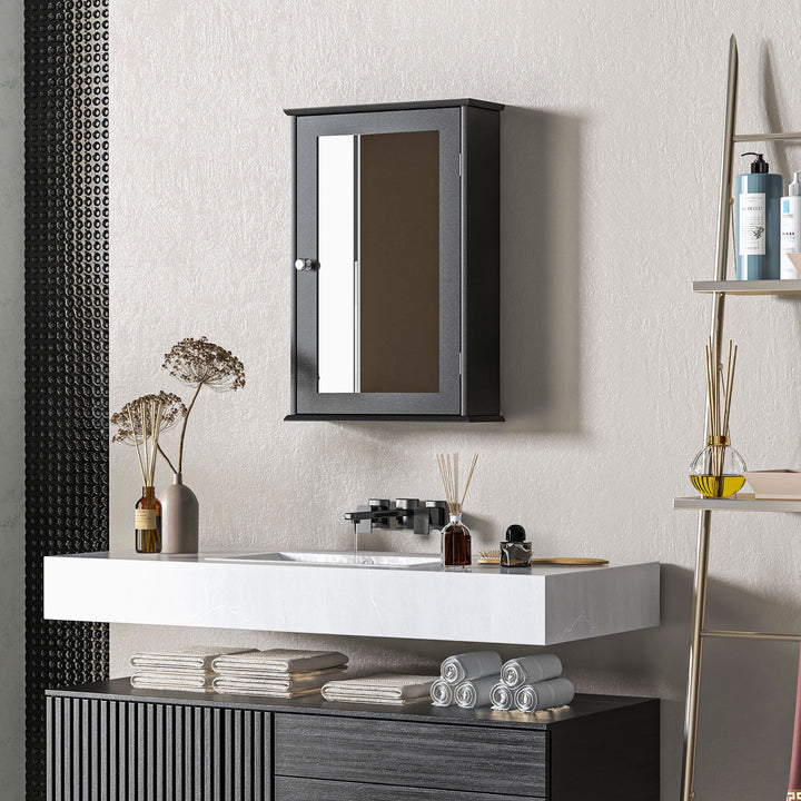kleankin Bathroom Mirror Cabinet, Wall Mounted Medicine Cabinet with Door and Shelves, White