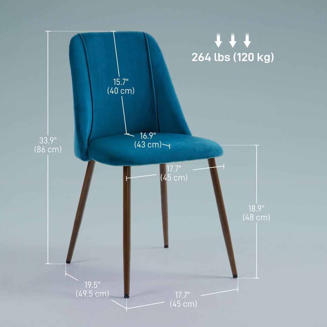 HOMCOM Upholstered Dining Chairs Set of 6, Velvet Accent Chair with Back and Wood-grain Steel Leg for Kitchen, Grey