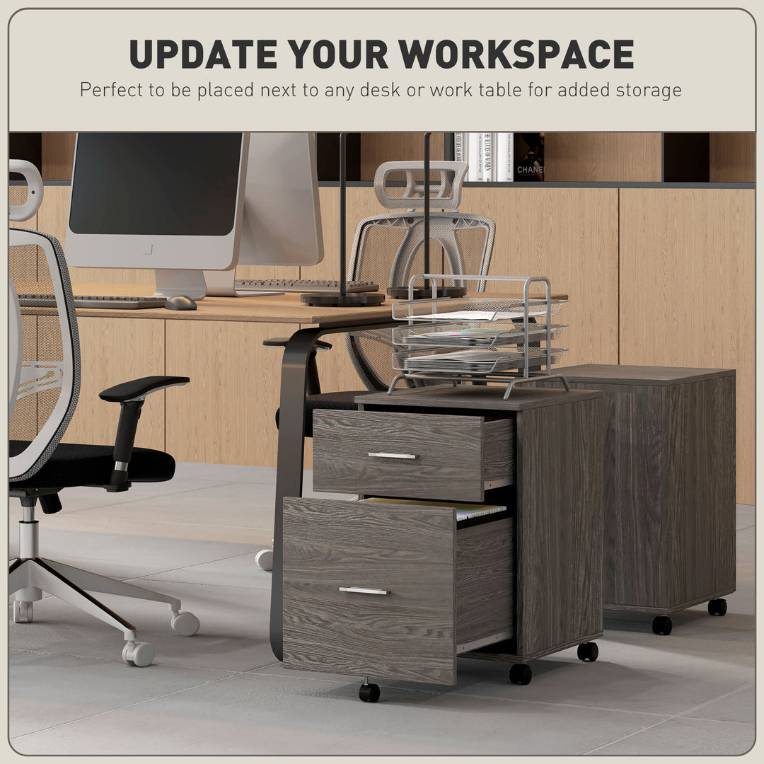 Vinsetto Mobile Filing Cabinet, Vertical File Cabinet with 2 Drawers, Wheels, for Letter or A4 File, Natural