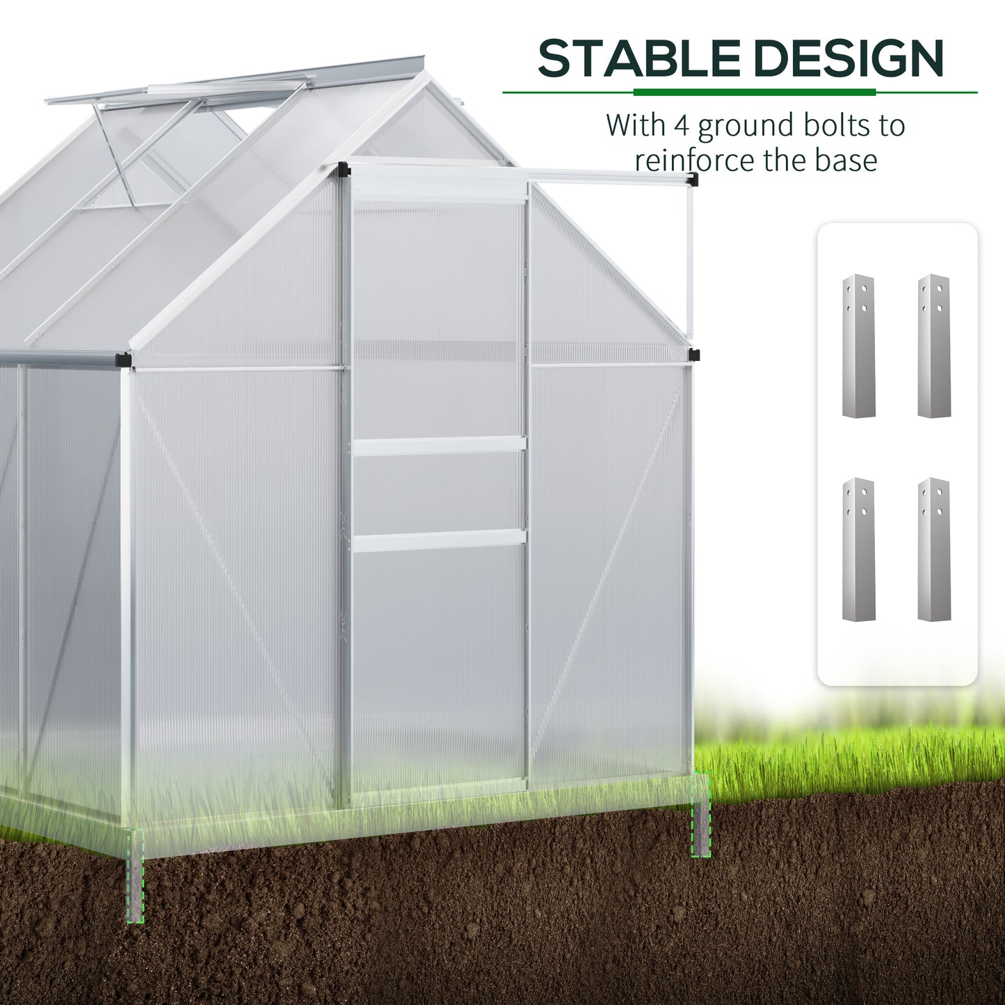 Outsunny 6' x 12' x 6.5' Walk-in Greenhouse, Polycarbonate Greenhouse with Adjustable Roof Vent, Base, Sliding Door, Clear