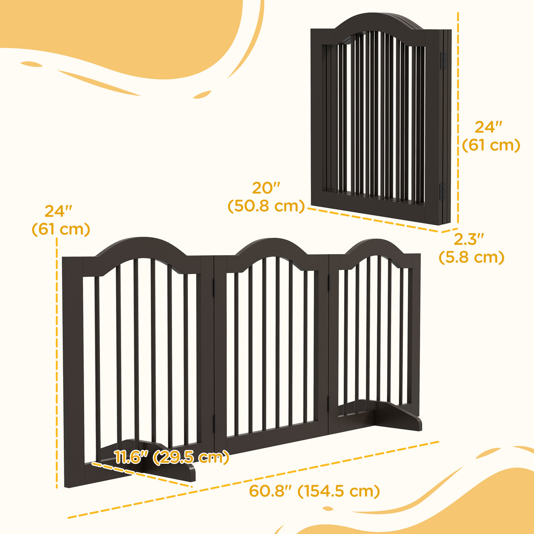 PawHut 24"H Foldable Dog Gate, 3 Panels Freestanding Pet Gate Barriers Indoor with Support Feet, Puppy Fence for Small Dogs, Black