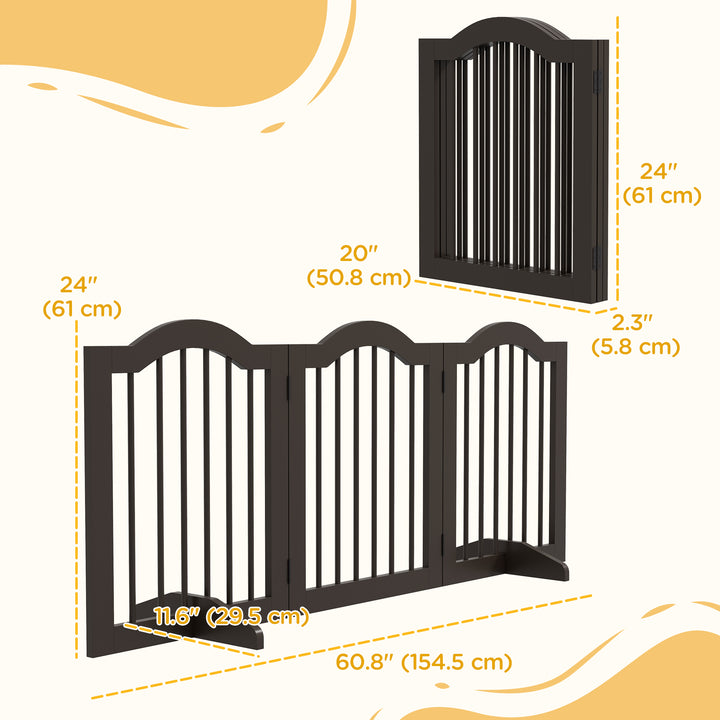PawHut 24"H Foldable Dog Gate, 3 Panels Freestanding Pet Gate Barriers Indoor with Support Feet, Puppy Fence for Small Dogs, Black