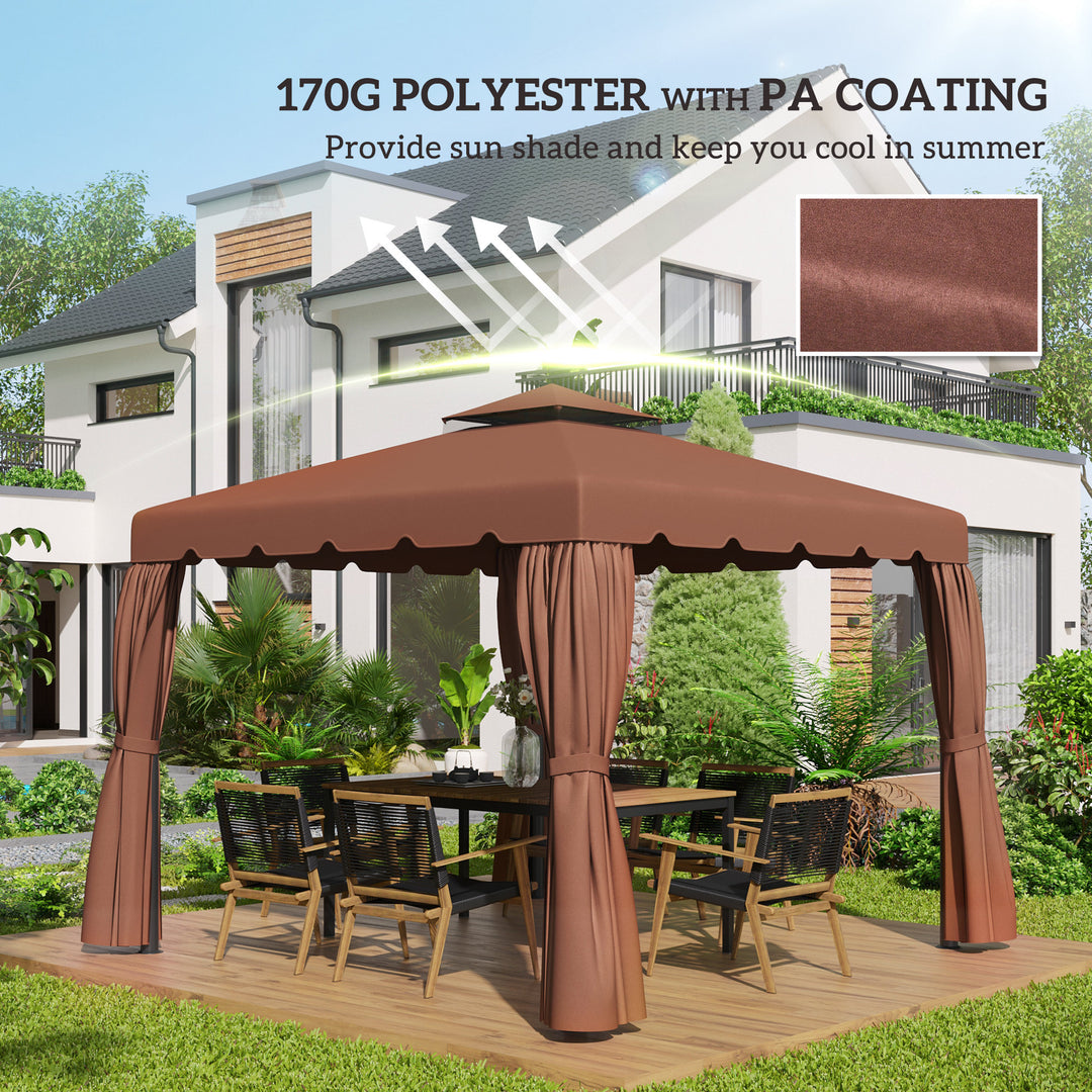 Outsunny 10' x 10' Gazebo Replacement Canopy, Gazebo Top Cover with Double Vented Roof for Garden Patio Outdoor TOP ONLY, Coffee