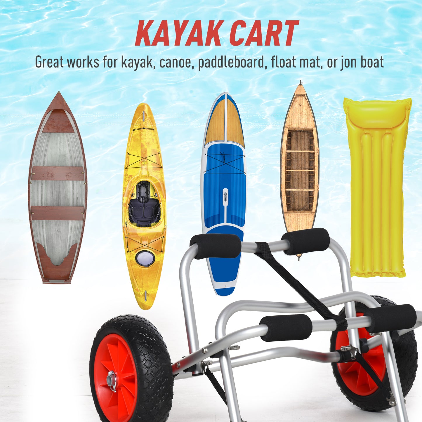 Soozier Foldable Kayak Cart, Aluminum Boat Canoe Carrier Tote Dolly Trolley Transport Trailer NO-Flat Wheel Silver