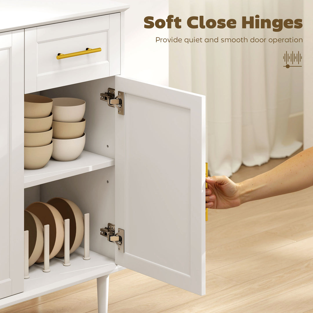 HOMCOM 55" Buffet Cabinet with Soft-Close Doors, Modern Sideboard with 2 Drawers, 3 Adjustable Shelves and 4 Doors, White
