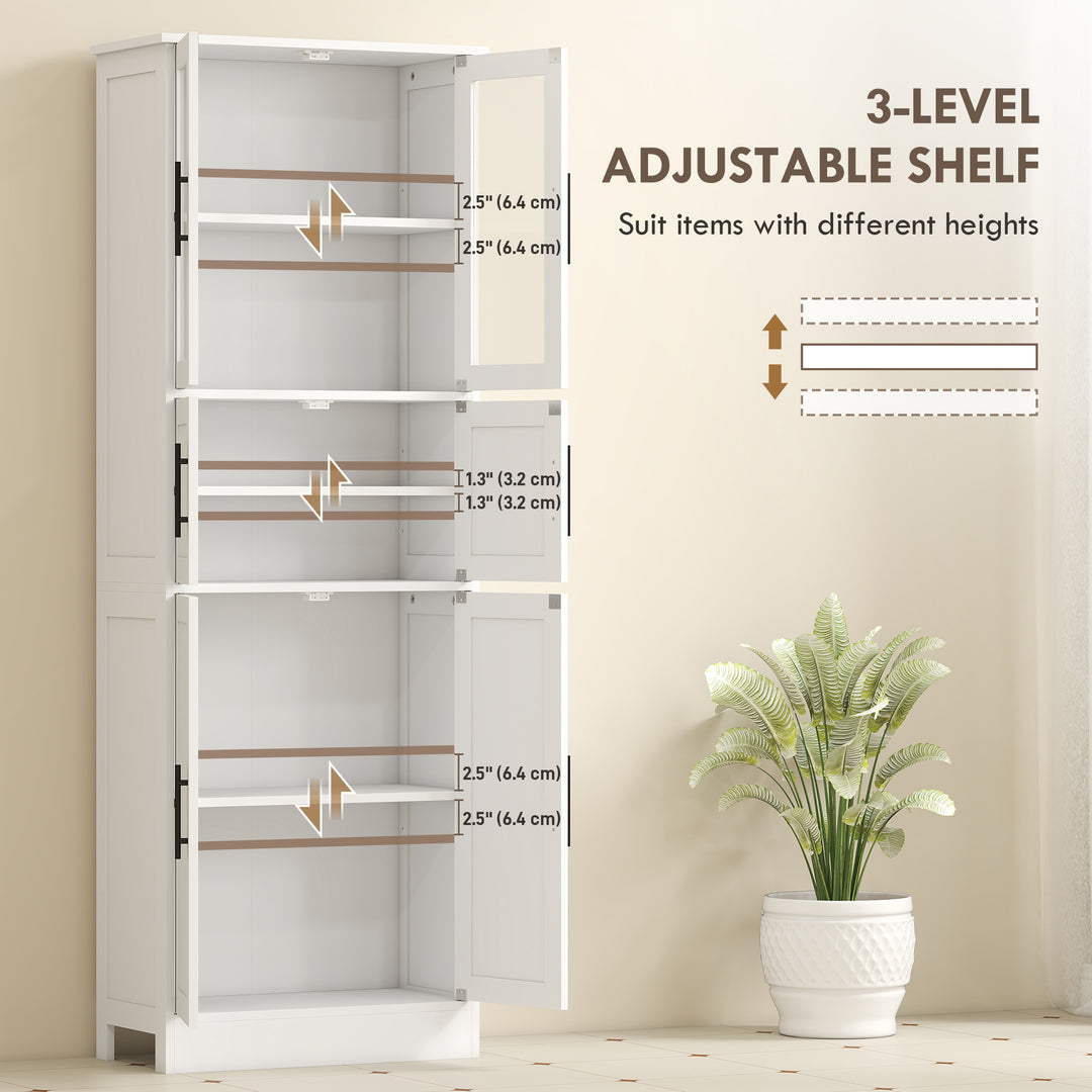 HOMCOM 67" Tall Bathroom Storage Cabinet, Modern Freestanding Bathroom Cabinet with Glass Doors and Adjustable Shelves, White