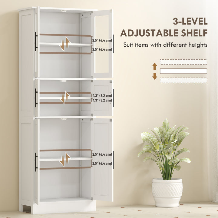 HOMCOM 67" Tall Bathroom Storage Cabinet, Modern Freestanding Bathroom Cabinet with Glass Doors and Adjustable Shelves, White