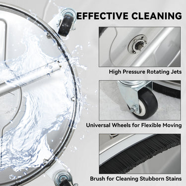 Outsunny 16" Pressure Washer Surface Cleaner with 4 Wheels, Stainless Steel Power Washer Surface Cleaner with 1/4" Quick Connector, 2 Extension Wands, 3600 PSI, Silver
